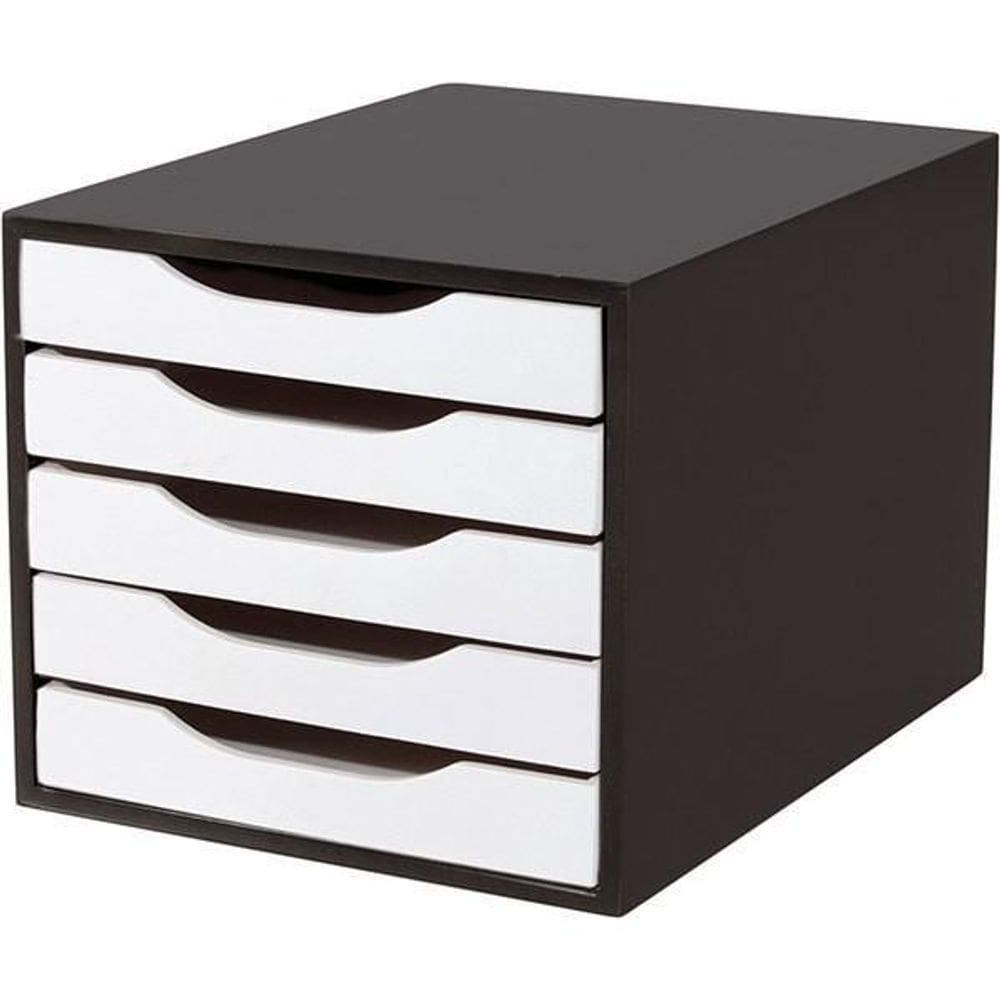 Caixa Arquivo Gaveteiro Em Mdf Preto Com 5 Gavetas Brancas
