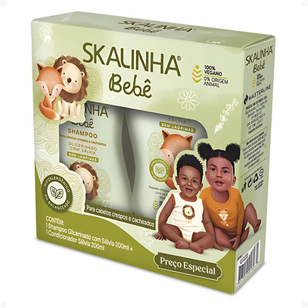 Kit Skalinha Bebê Glicerinado Com Sálvia Para Cabelos Crespos e Cacheados: Shampoo e Condicionador 200ml