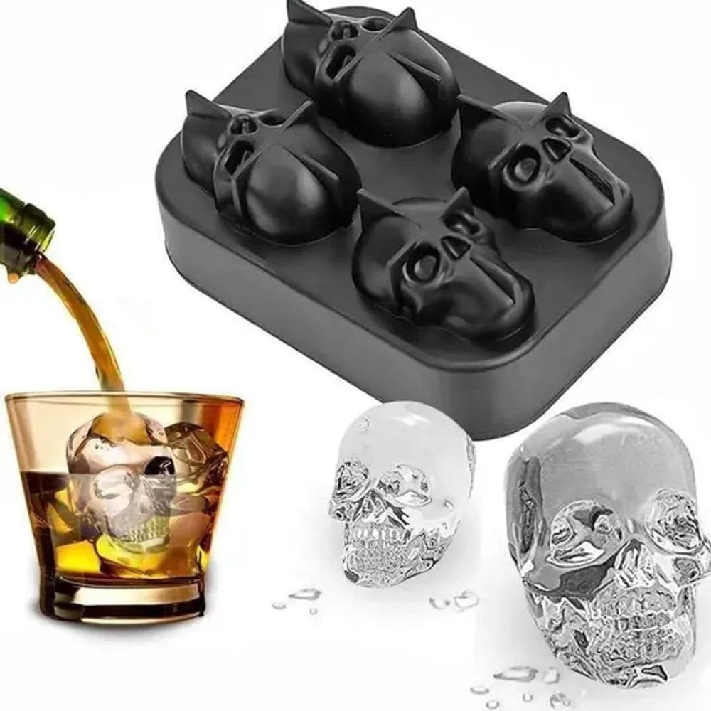 Forma De Gelo Caveira Silicone 3d Festas Drinks Bartender