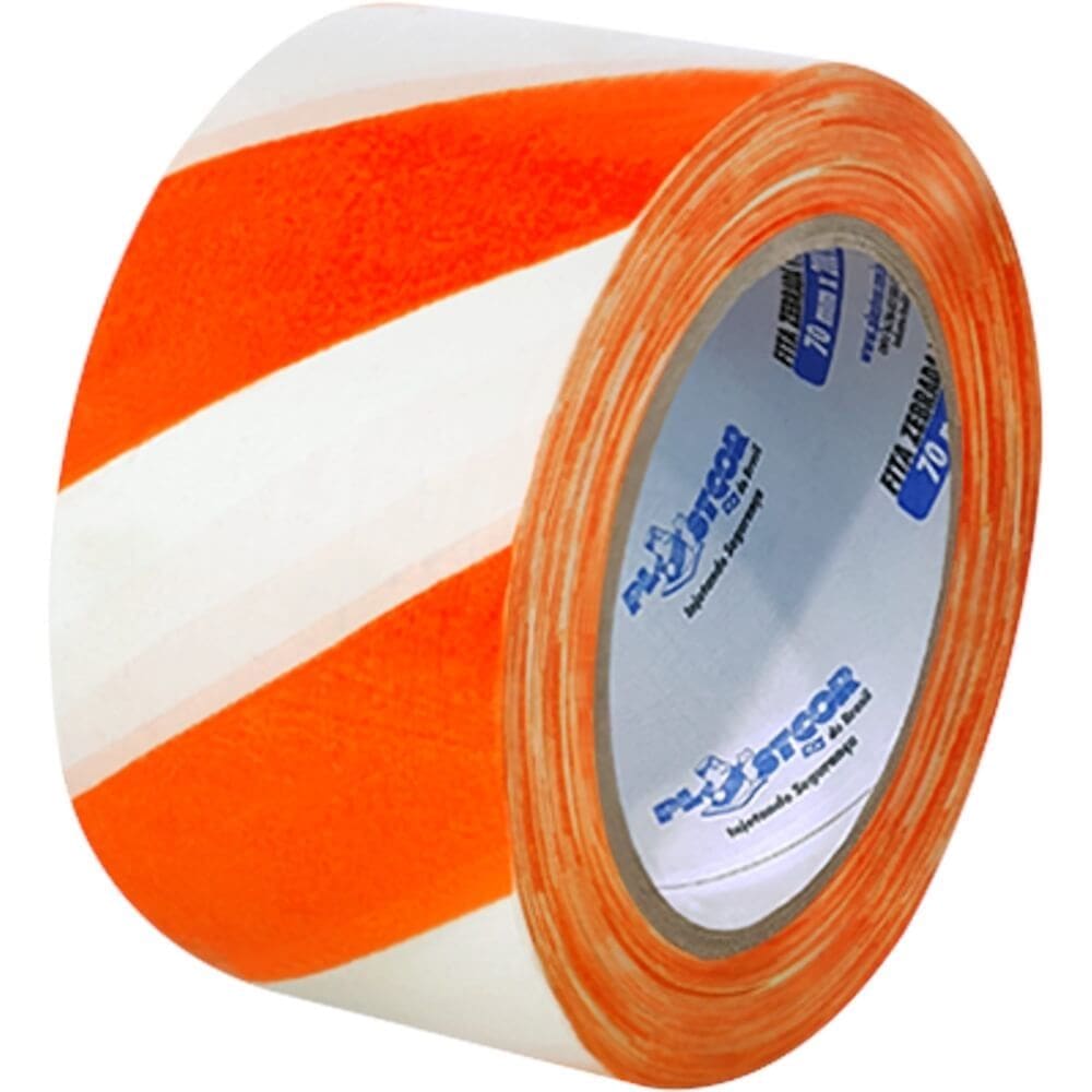 Fita Zebrada Laranja e Branca 100 Metros - 700.00523 - PLASTCOR