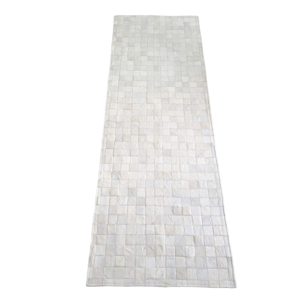 Tapete Couro Quadriculado 2,00x0,70m Branco 100% Bovino