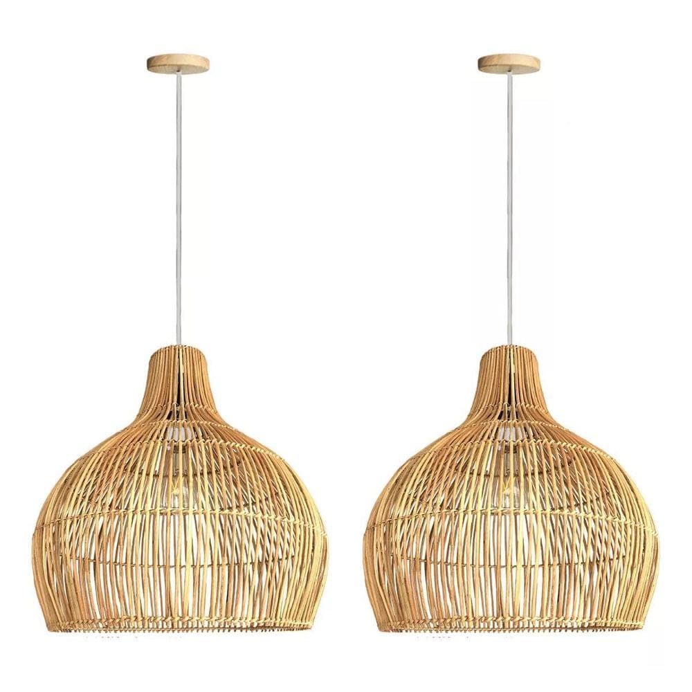 2 Pendente Colonial Rattan Fibra Natural Bancada Mesa Nat36