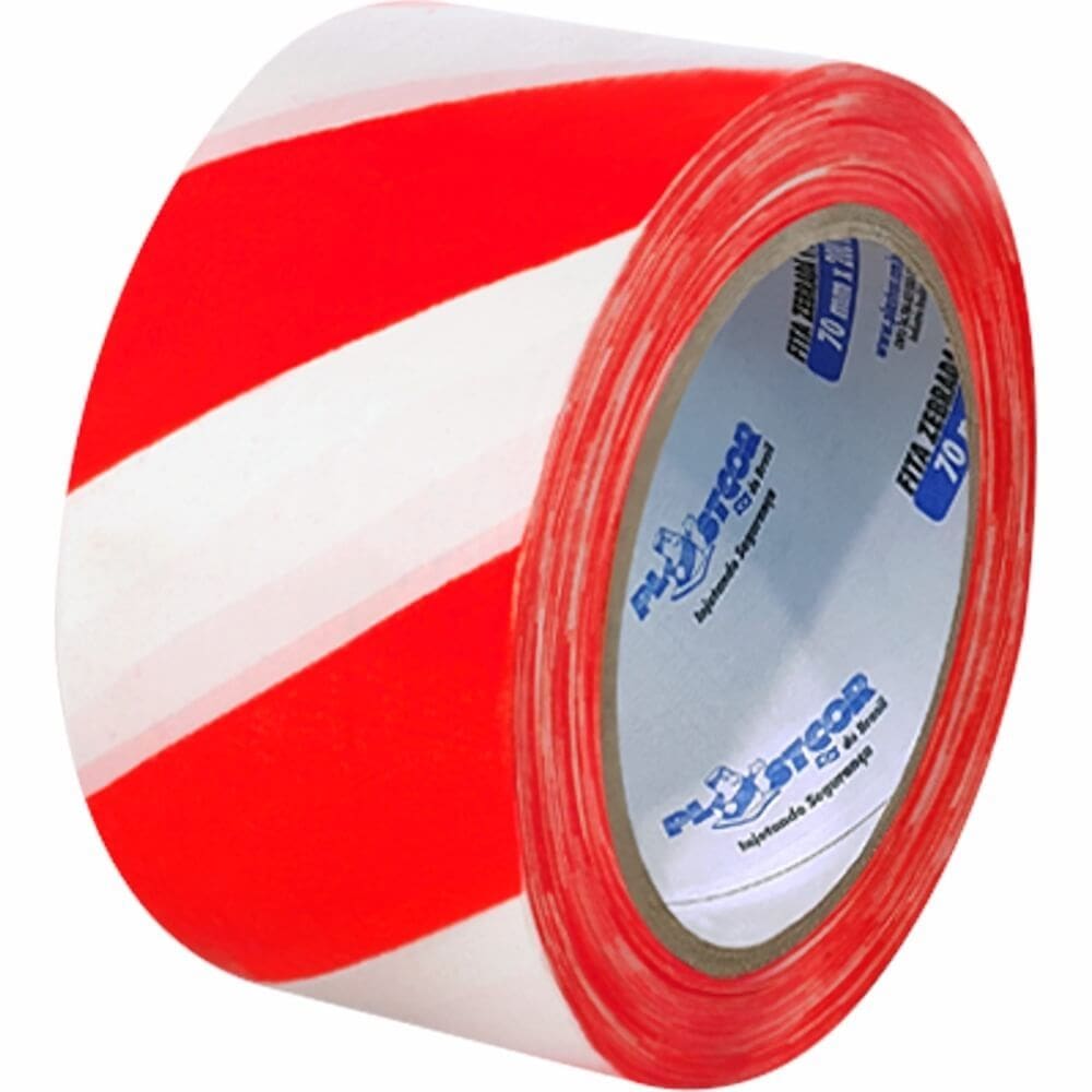 Fita Zebrada Vermelha e Branca 100 Metros - 700.00612 - PLASTCOR