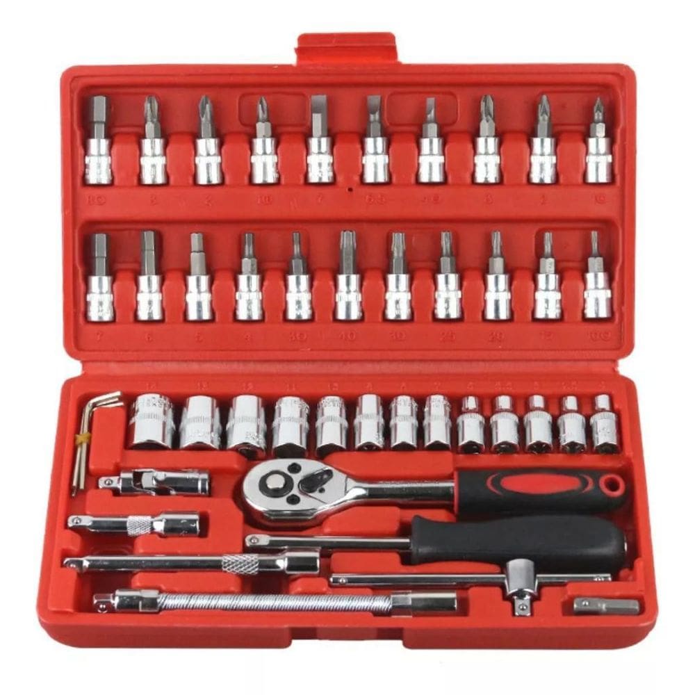 Kit De Ferramentas Jogo De Soquete Chave Catraca 46 Pçs