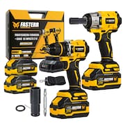 Kit Parafusadeira Furadeira + Chave de Impacto com 2 Baterias 21V Intercambiáveis Compacta XR Brushless FASTERR - FST002K