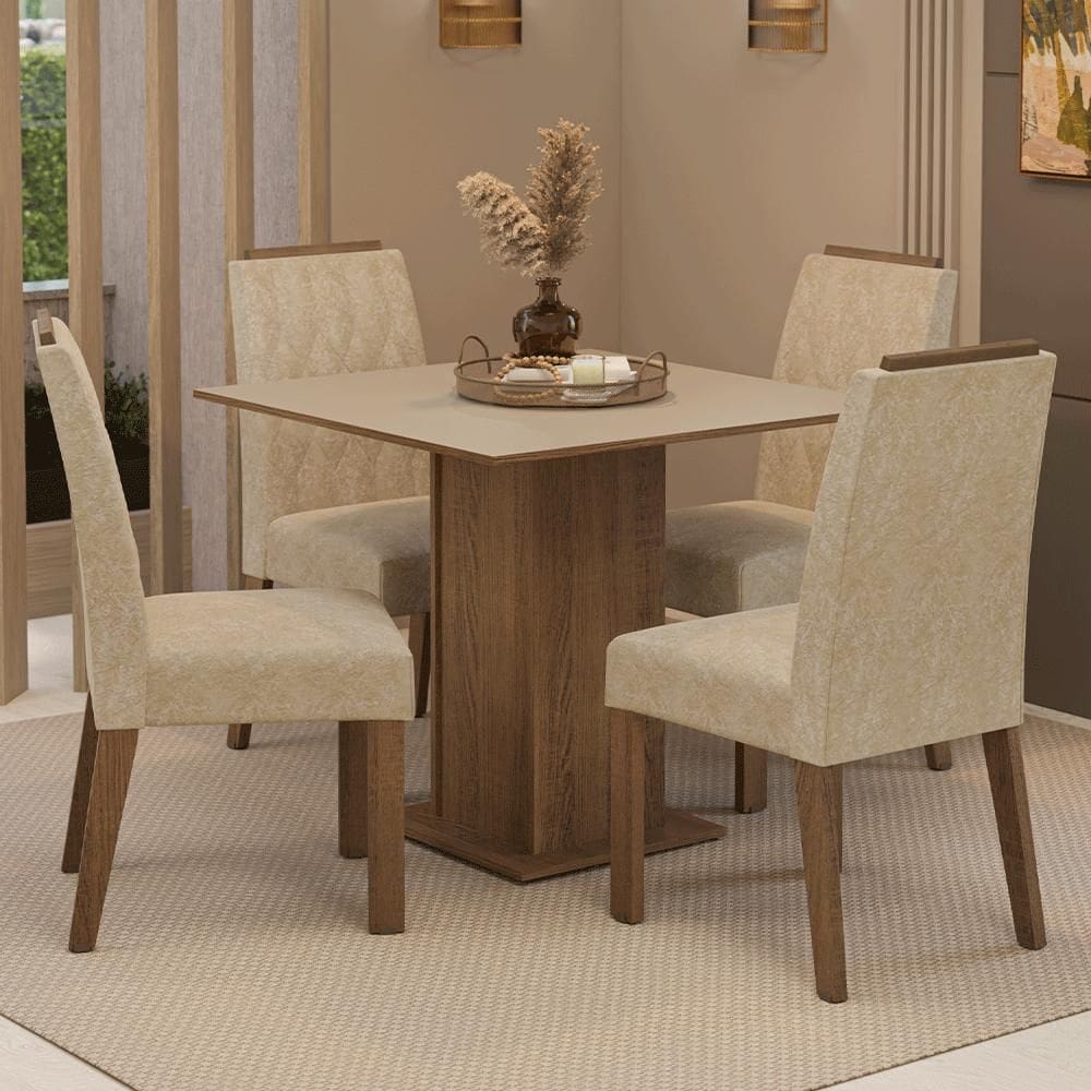Conjunto Sala de Jantar Tampo de Madeira 4 Cadeiras Rustic/Crema/Imperial Cannes Madesa
