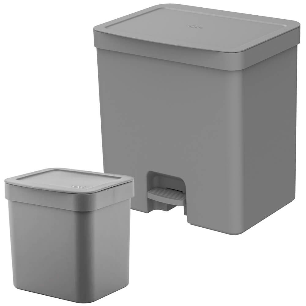 Lixeiras para Banheiro e Cozinha Trium Chumbo 20L e 2,5L 2 Peças - Ou