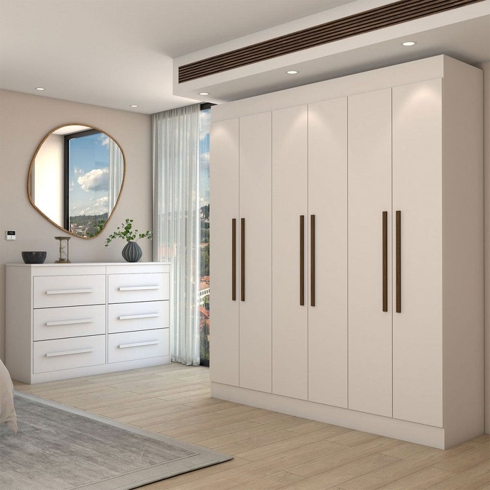 Guarda-Roupa Casal Europa 6 Portas 2 Gavetas e Cômoda 6 Gavetas 100% Mdf Branco - Panorama Móveis