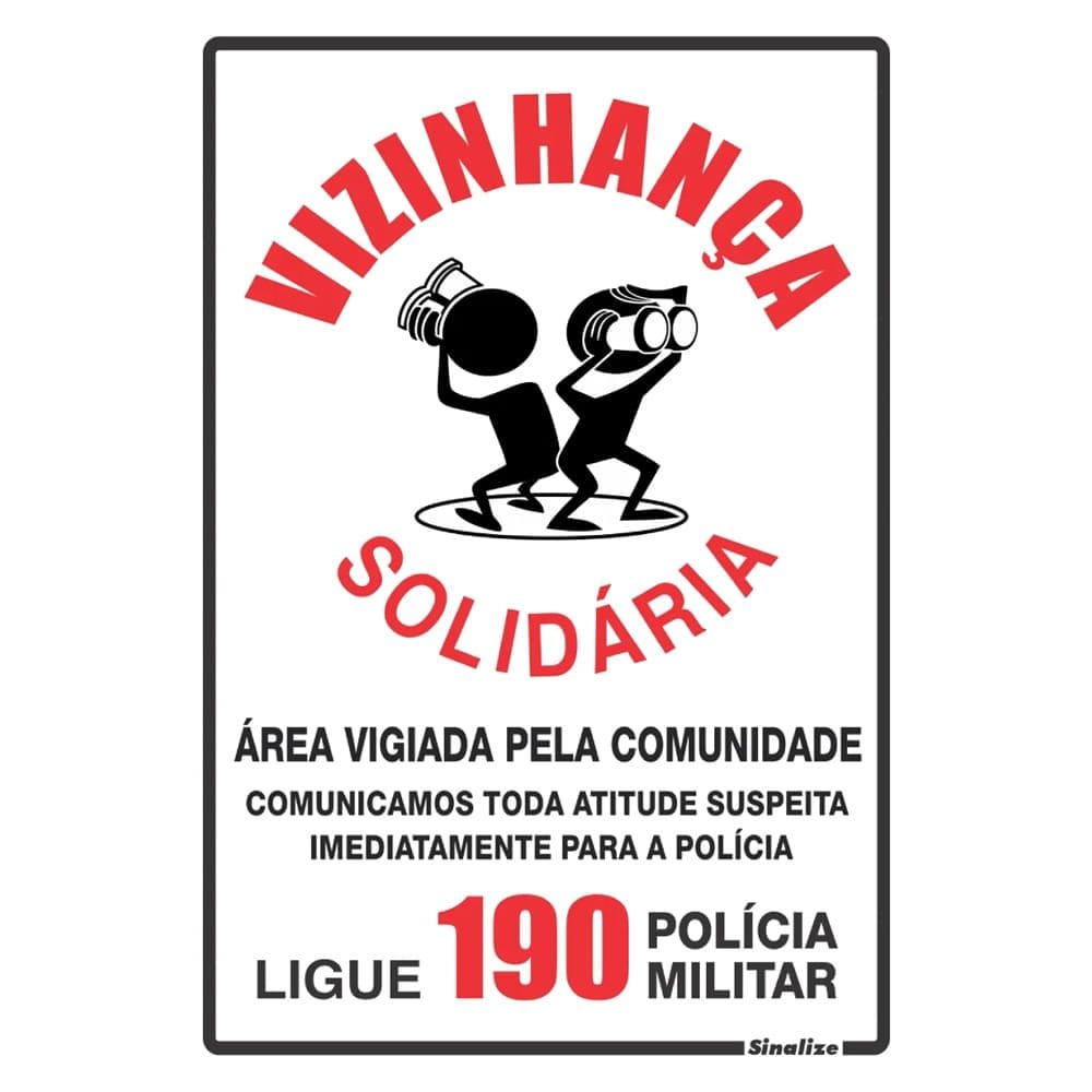 Placa em Poliestireno 20x30cm Vizinhança Solidaria - 250CQ - SINALIZE