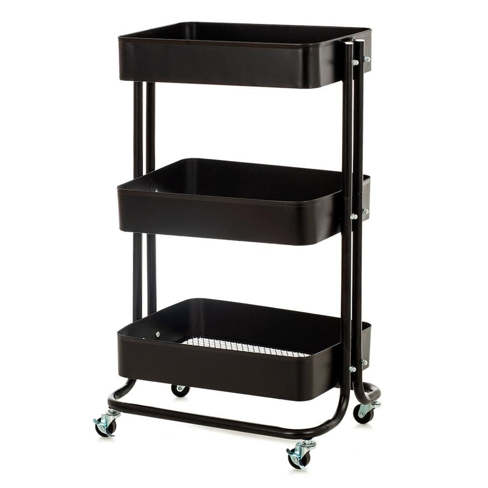 Carrinho Organizador Multiuso ANM6077 Anima Office 3 Cestos Fixos Aço Preto
