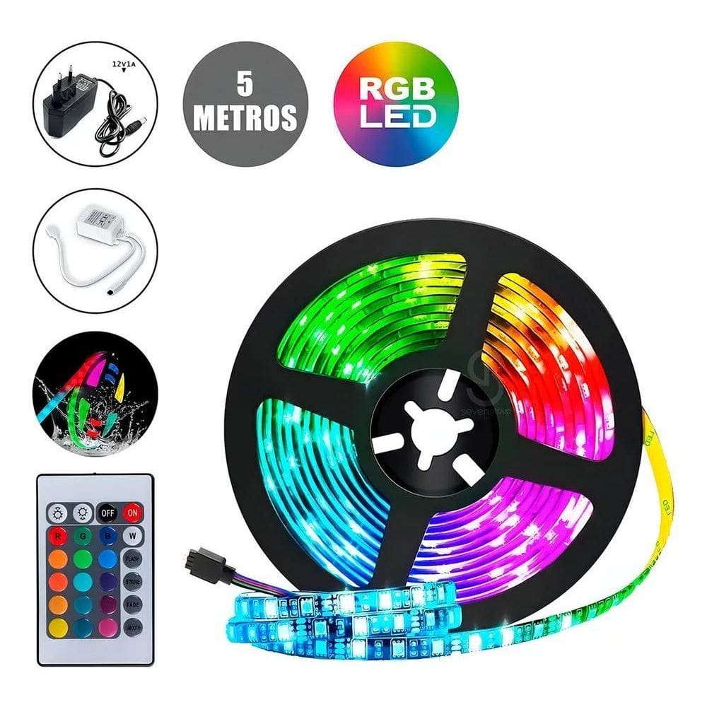 2X Kit Fita Led Rgb 5050 Rolo 5M Com Fonte E Controle Econôm
