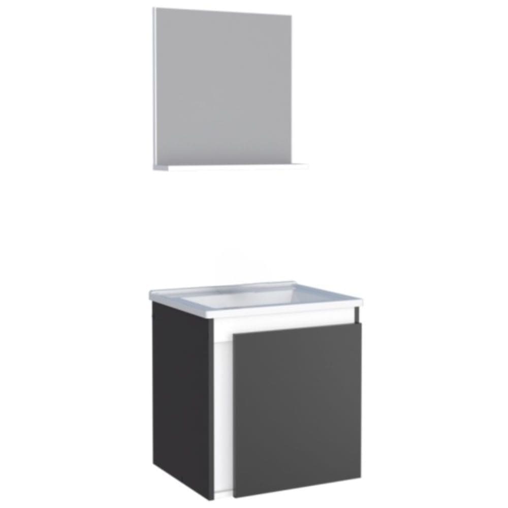 Kit para Banheiro com Espelho e Gabinete em Madeira Ônix Preto 39cm - P101196 - COZIMAX