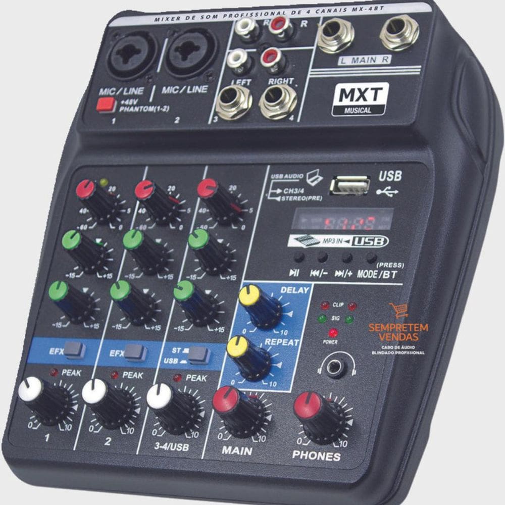 Mesa de Som MXT 4 Canais com Efeitos MX-4BT Profissional