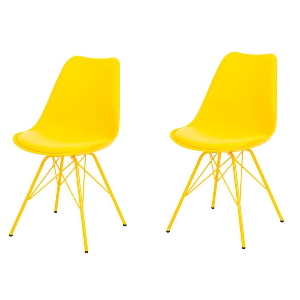 Kit 2 Cadeiras ANM6065F Eames Saarinen Joly Anima Office Polipropileno Amarelo Base Ferro Amarelo