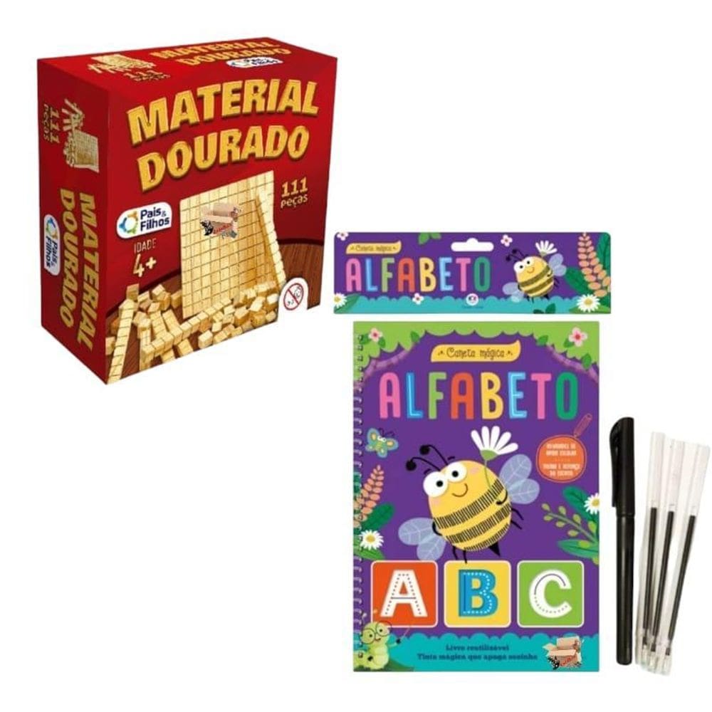Kit Livro Infantil Caneta Mágica + Material Dourado 111 Pçs