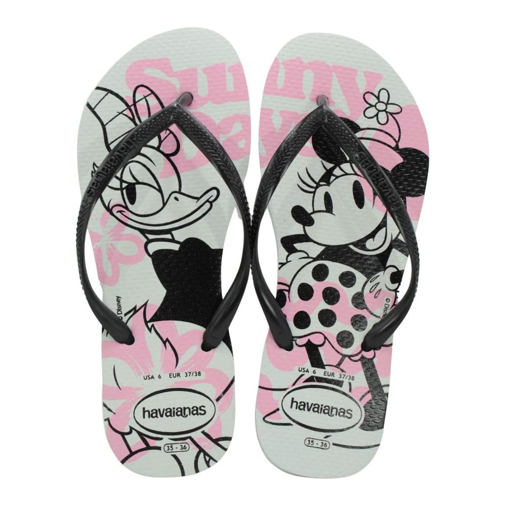 Chinelo Feminino Havaianas Slim Disney Branco/Preto/Rosa