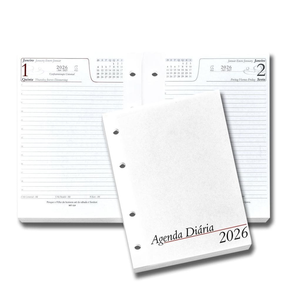 Refil A5 Para Agenda Diária 2026 De 4 Argolas