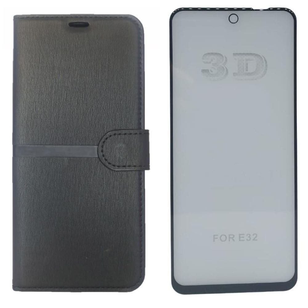 Kit Capa Carteira Compatível Com Motorola E32 + Película 3D