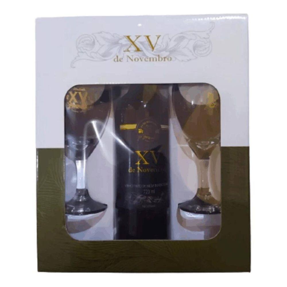 Kit Vinho E 2 Taças - Xv De Novembro Presente Namorados