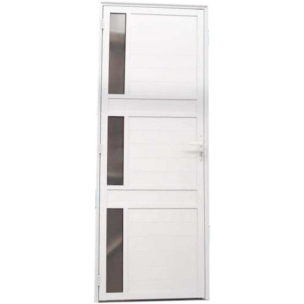 Porta de Alumínio Lambril com Vidro Branca Esquerda 210x80cm - FACCE