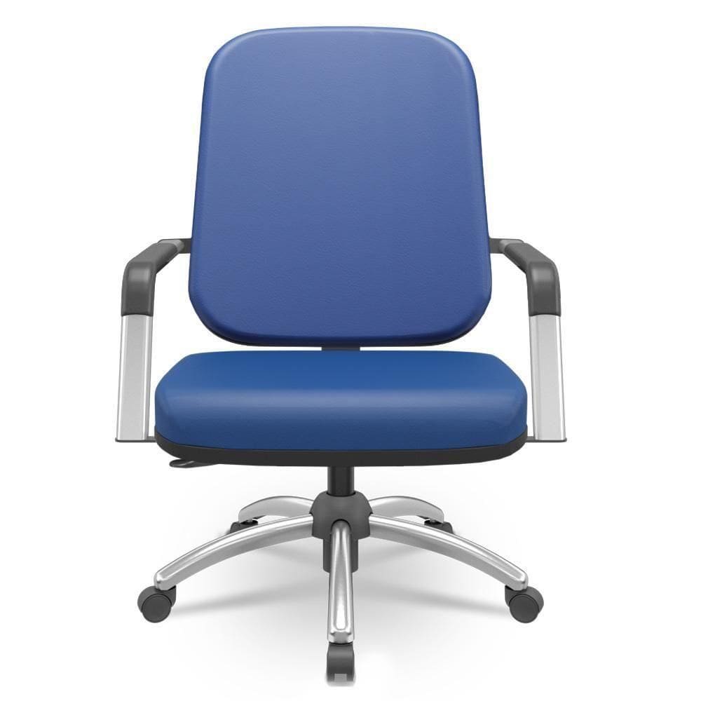 Cadeira De Escritório Giratória Com Braço Cromada Magno P03 Vinil Azul - Lyam Decor