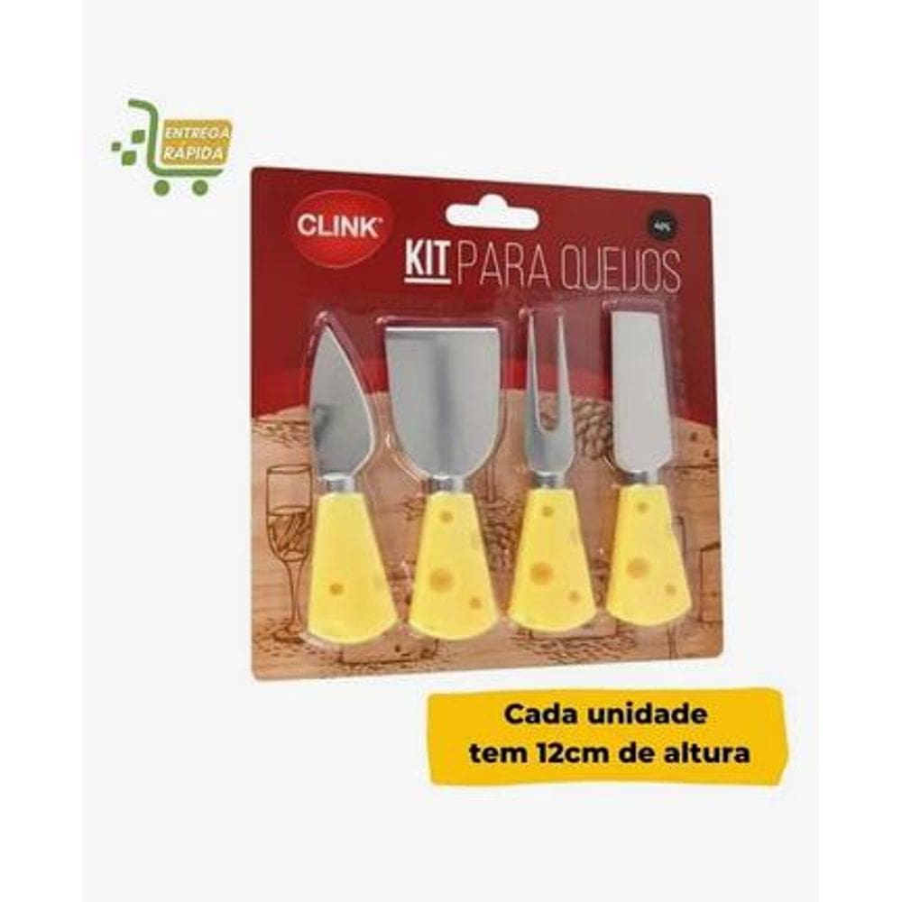 Jogo Kit Utensílios Para Queijo Facas Espátula Garfo 4 Peças Amarelo