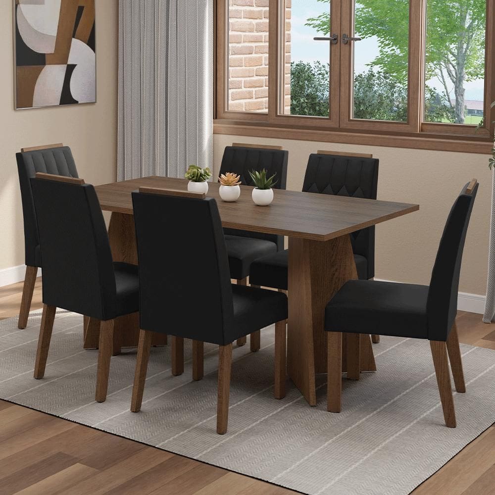 Conjunto Sala de Jantar Tampo de Madeira 6 Cadeiras Rustic/Oxford Leon Madesa