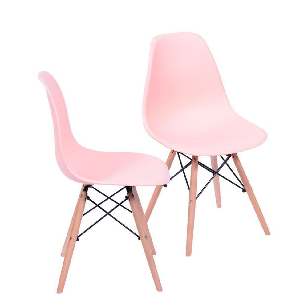 Kit 2 Cadeiras Boxbit Dkr Eames Base Em Madeira Salmão