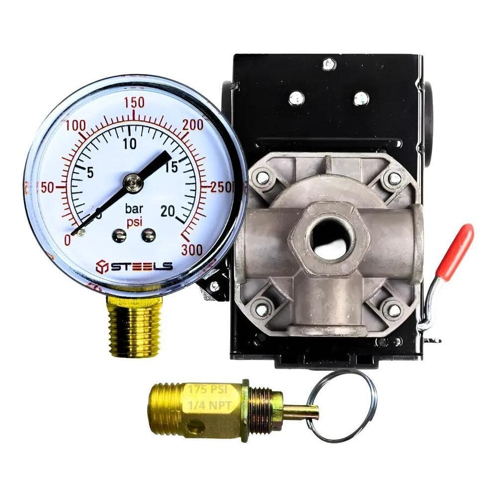 2X Kit Com Pressostato 125/175 Psi 4 Vias + Válvula E Manôme
