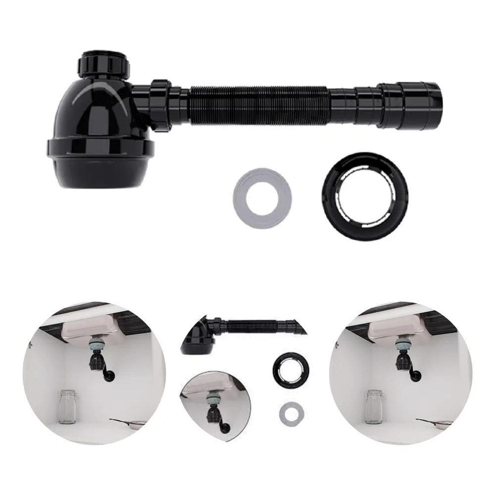2X Sifão Copo Preto Universal Flexível Para Pias, Tanques E
