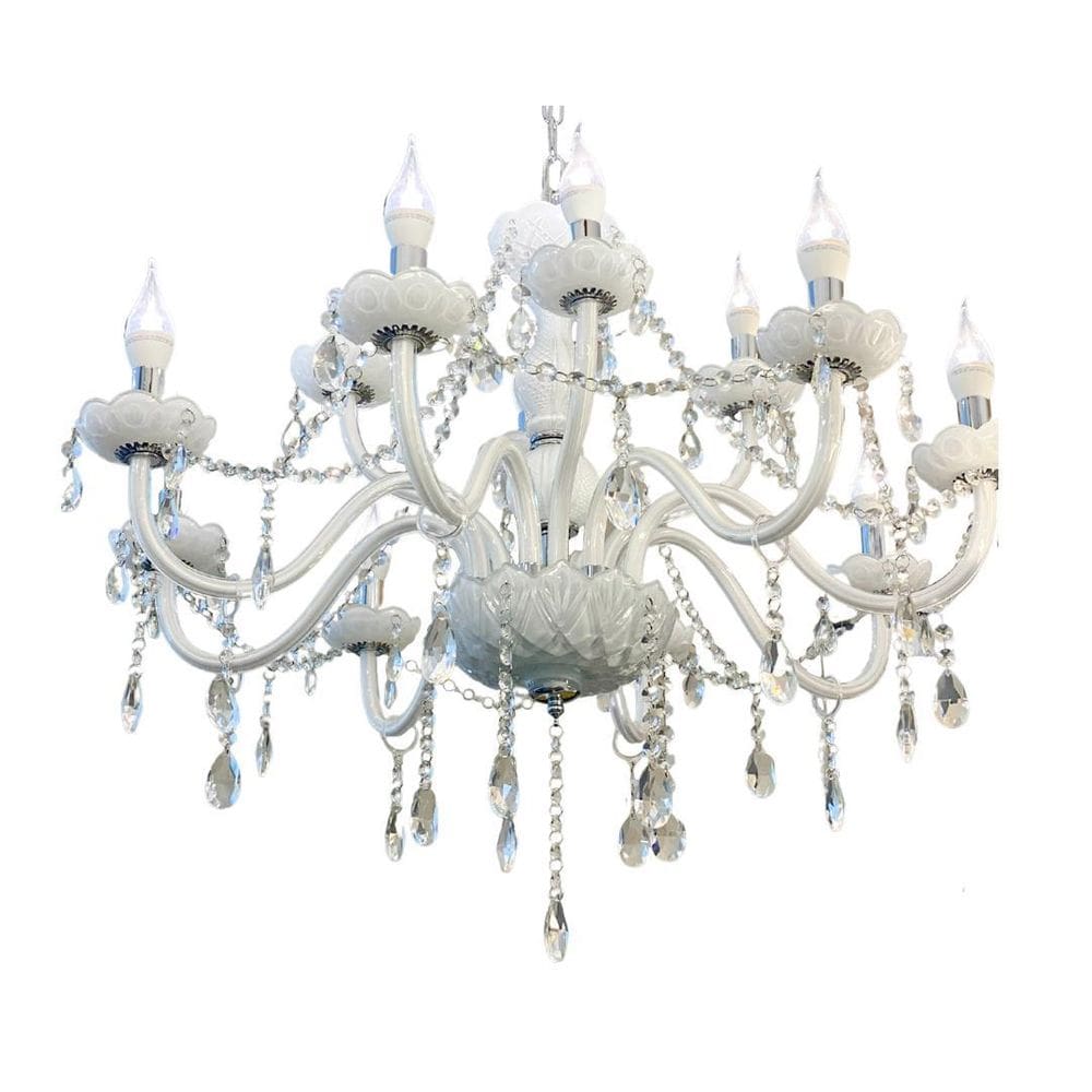 Lustre Luminária De Cristal Branco Luxo 8 Braços