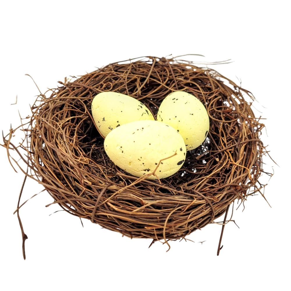 Ninho Decorativo Com 3 Ovos 12Cm Decoração De Páscoa Amarelo