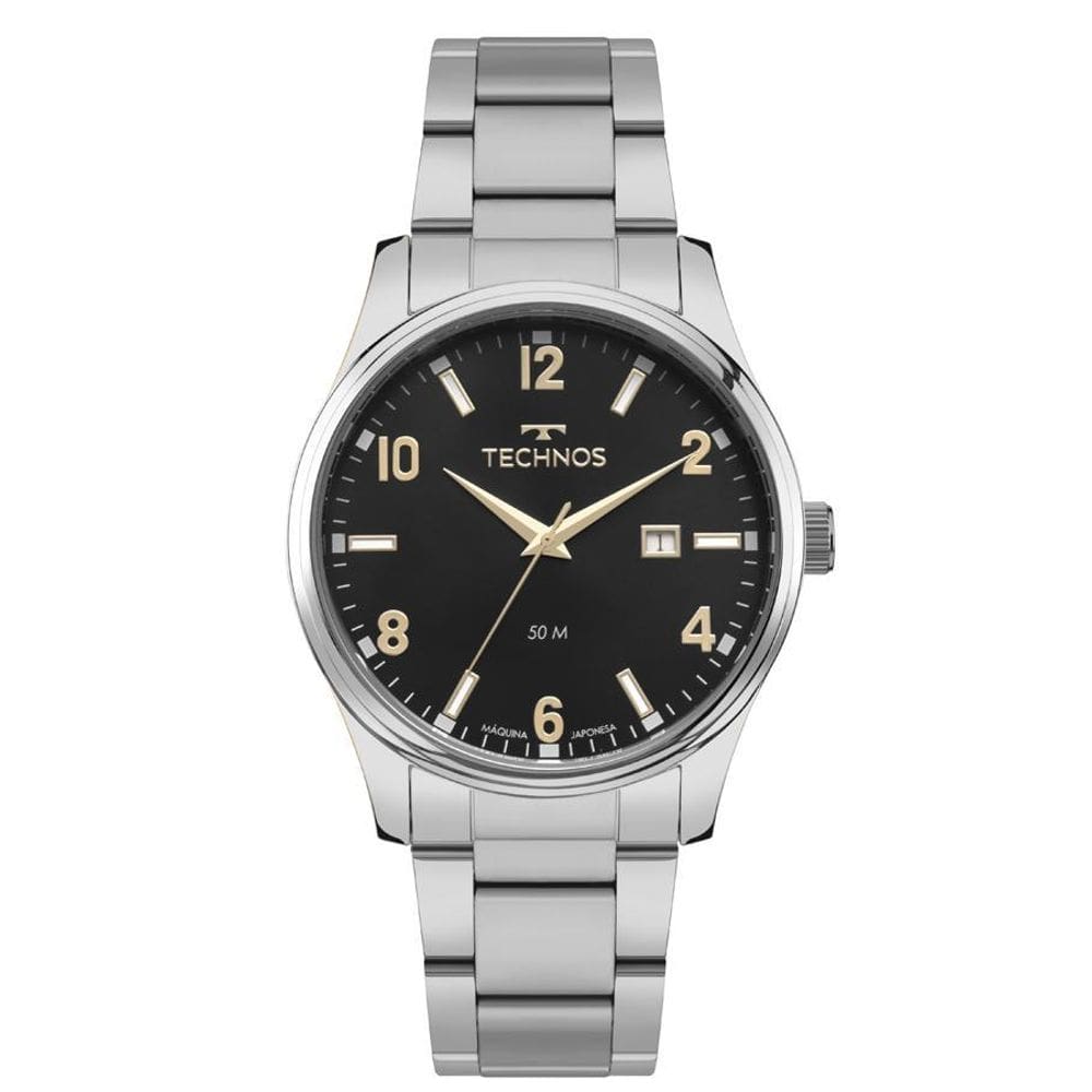 Relógio Technos 2115Tze/1P Prateado Aço Inox Preto 2115Tze
