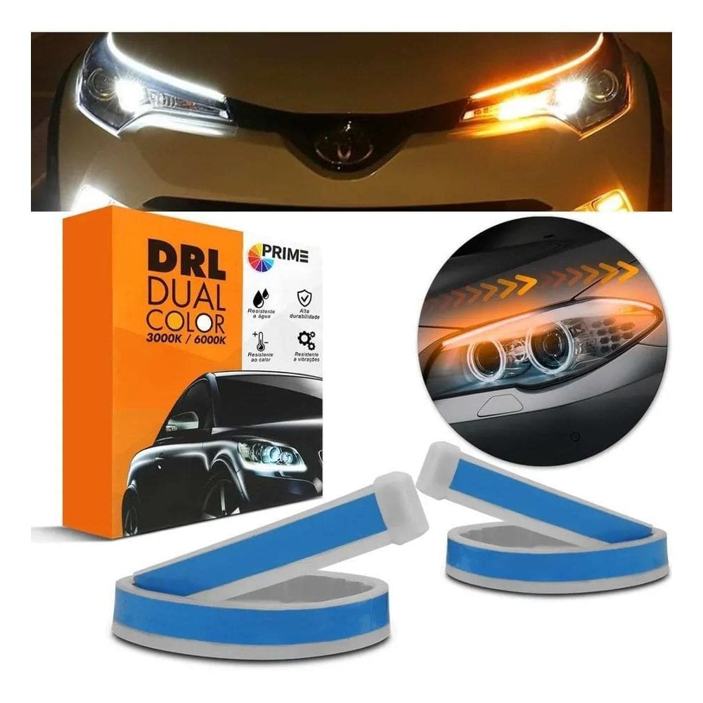 Kit Fita Led Farol Tunning Drl + Seta Sequencial 60Cm Cor Da