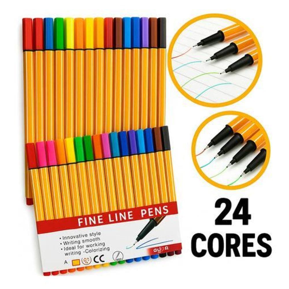 Kit 24 Cores Caneta Ponta Fina Fine Line Canetas Coloridas