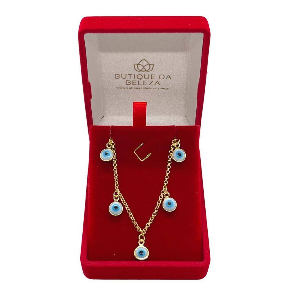 Colar Gargantilha Folheado A Ouro Olho Grego 45Cm Semijoias