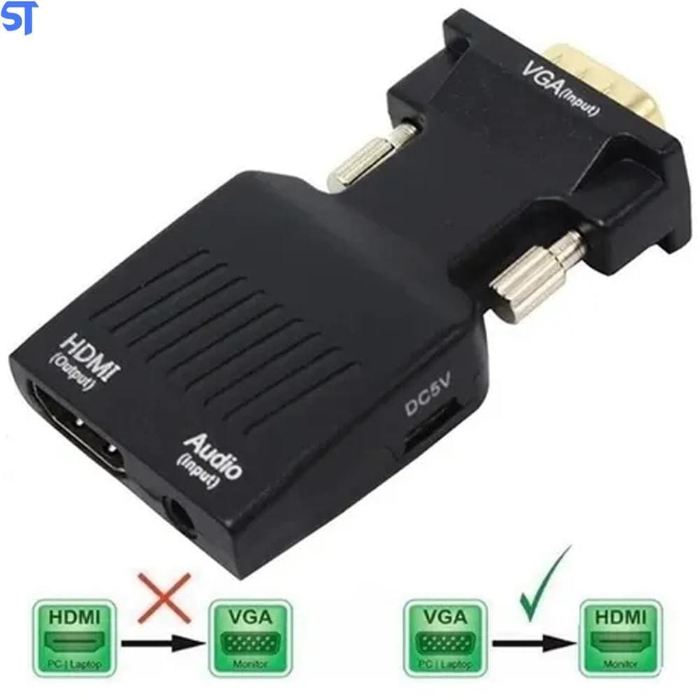 Conversor Vga Macho Hdmi Fêmea Áudio Cabo P2 Macho Cabo Usb