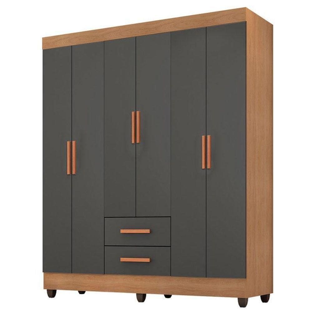Guarda Roupa Casal Lite 6 Portas Nature Cinza – Móveis Leão
