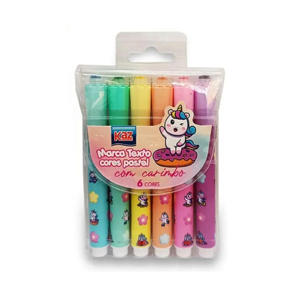 Pincel Marca Texto 6 Cores Com Carimbo Kz6015 - Kaz