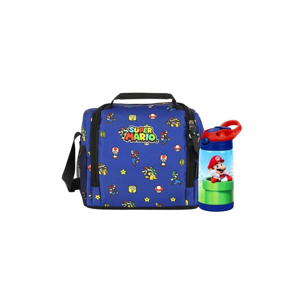 Kit Escolar Super Mario Lancheira Térmica + Garrafa - Azul
