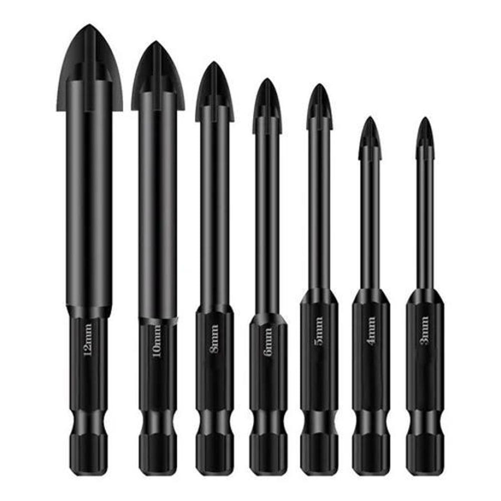 Kit 7 Broca De Haste Hexagonal Cruzada Telha Vidro Mármore