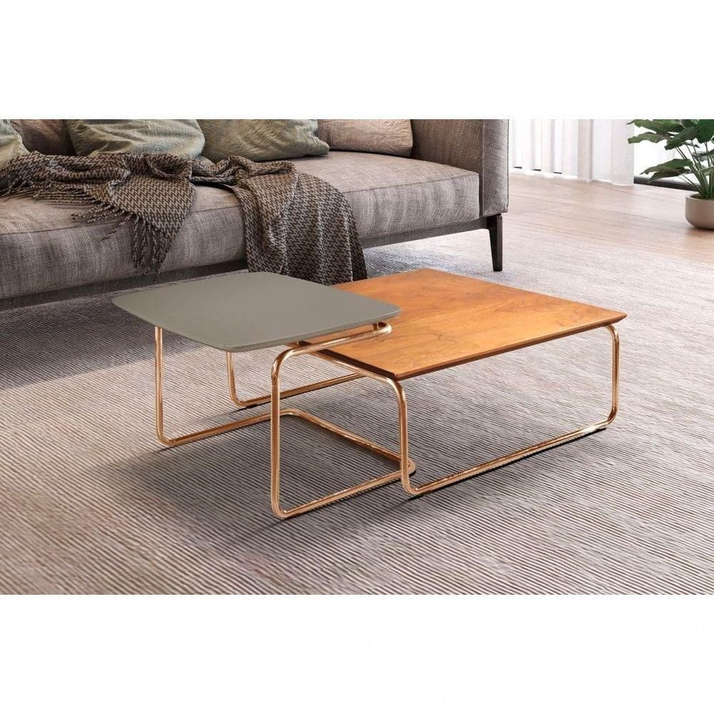 Conjunto Mesa De Centro Kairos Base Cobre Larflex Cor:concreto