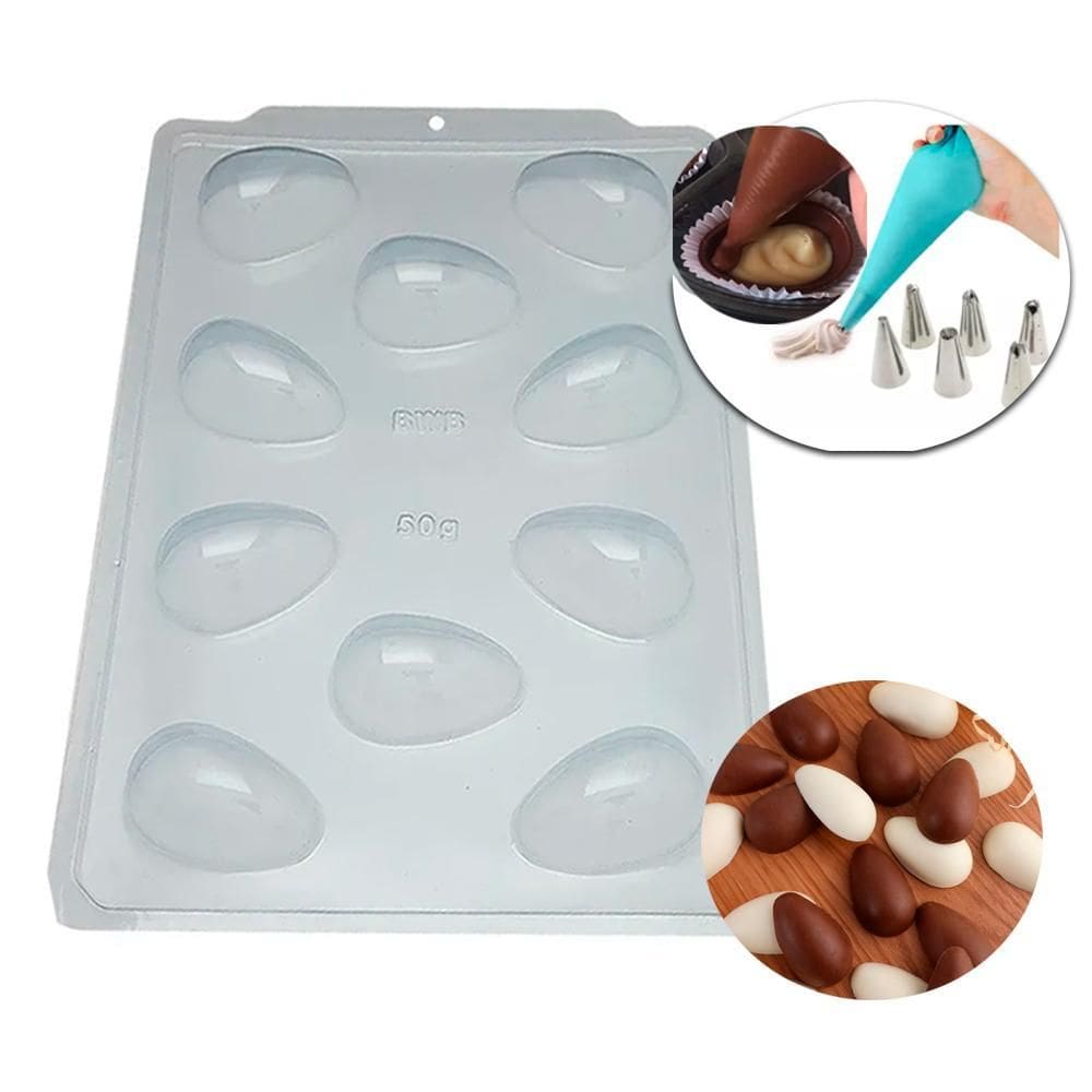 Forma Ovo De Páscoa 50G + Saco Confeitar 6 Bicos Chocolate