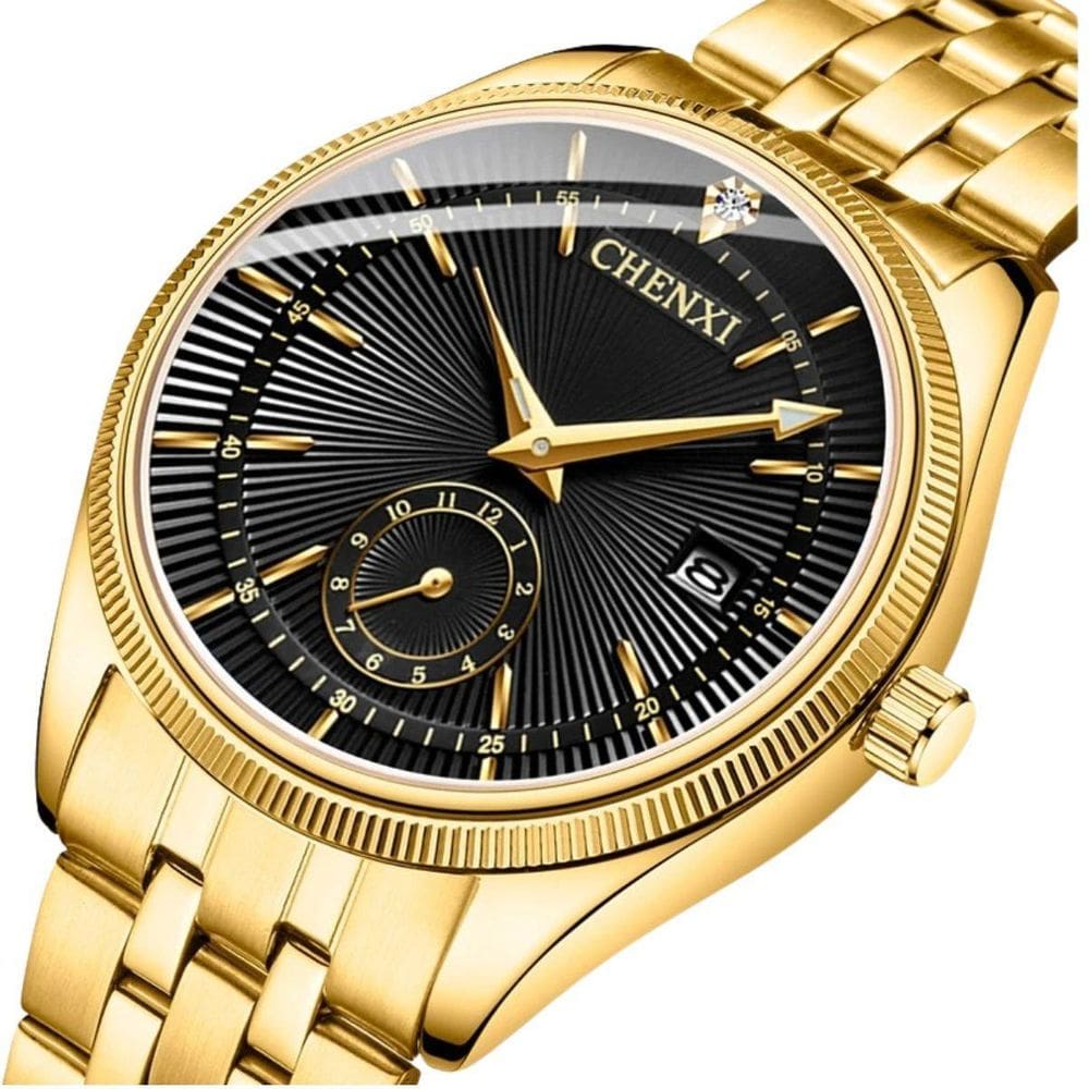 Relógio Feminino Dourado E Preto Strass Aço Luxo Elegante