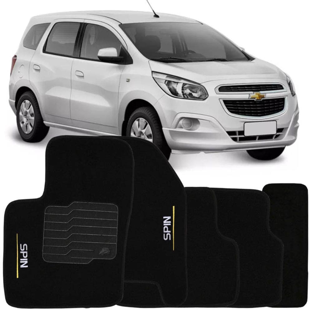 Jogo de Tapete Automotivo Carpete Chevrolet Gm Spin 2012 à 2018 Soft Logo Bordado 5 Peças