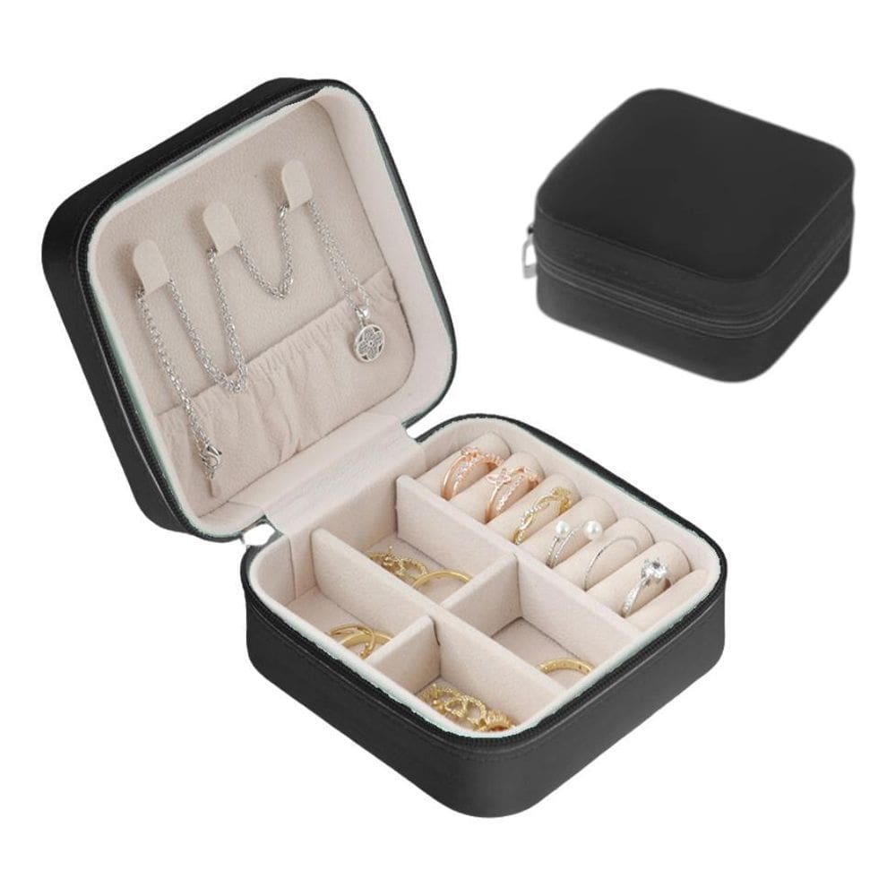 Mini Porta Jóias Viagem Caixa Zíper Organizadora Preto