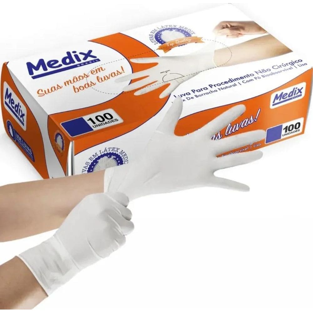 2X Luva Descartávei De Látex Com Pó Medix Cor Natural Tamanh