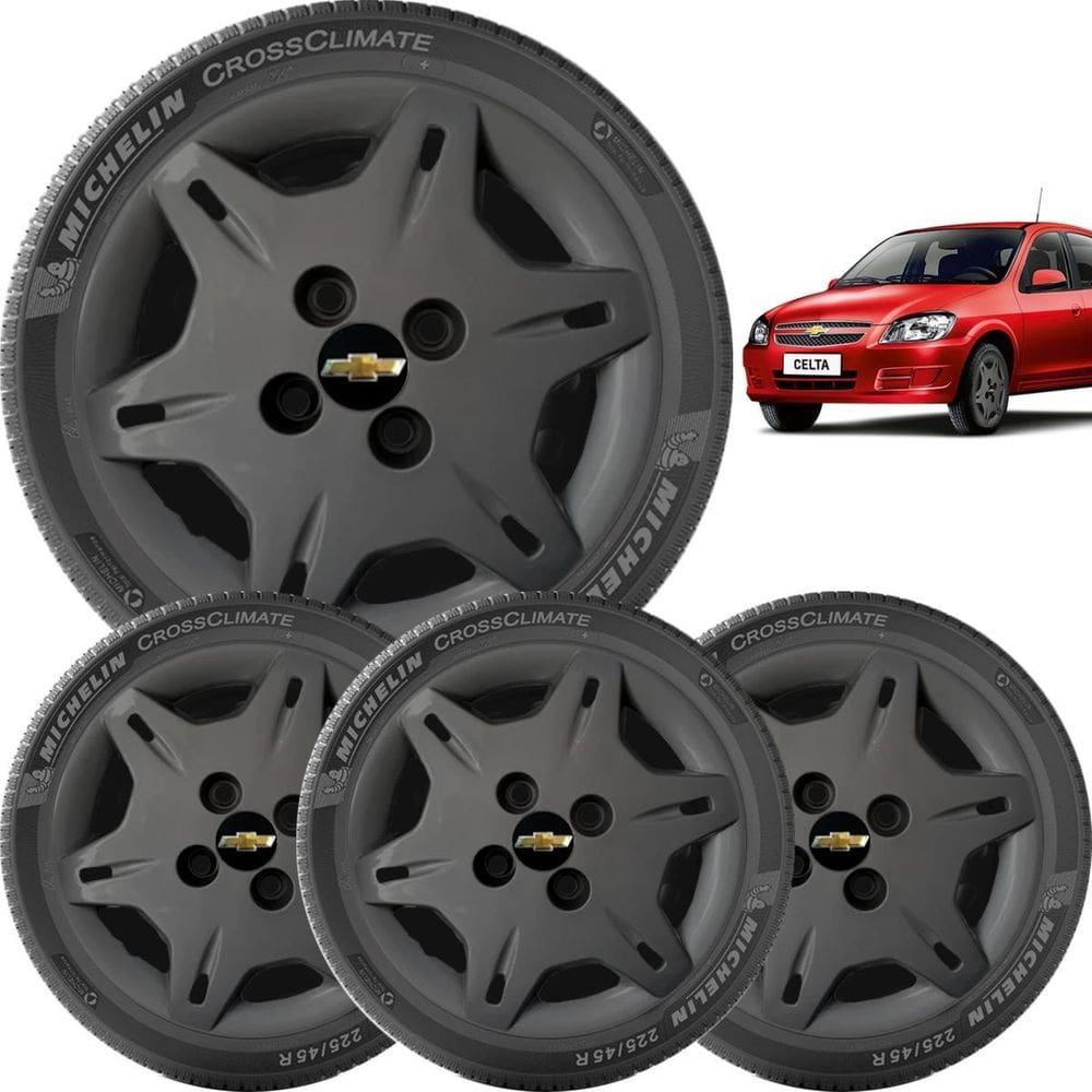 4X Calota Gm Corsa Celta Aro 13 Grafite 004Cb