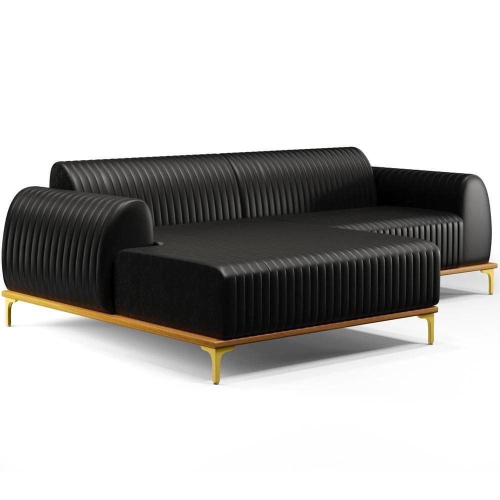 Sofá 5 Lugares Com Chaise Esquerdo Sala Estar 300cm Preto