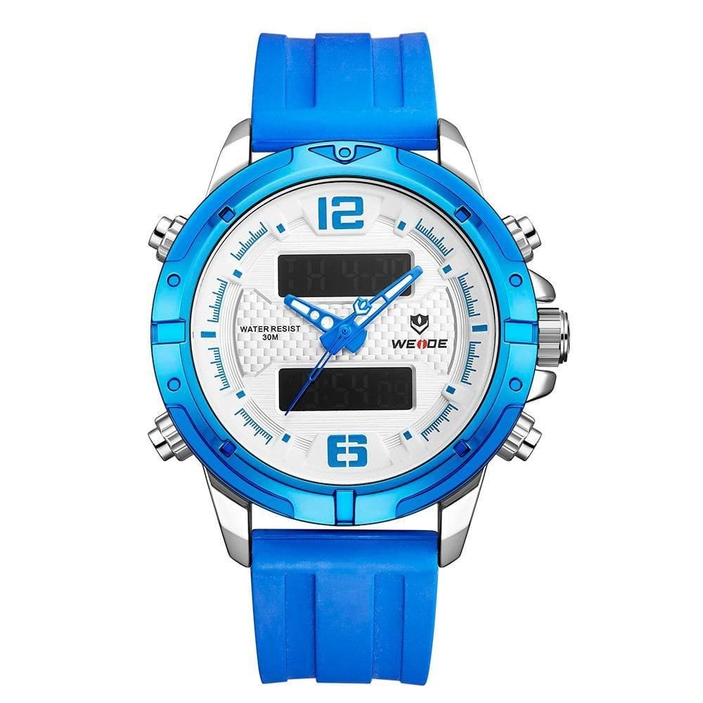 Relógio Masculino Weide Anadigi Wh8602 - Azul E Branco